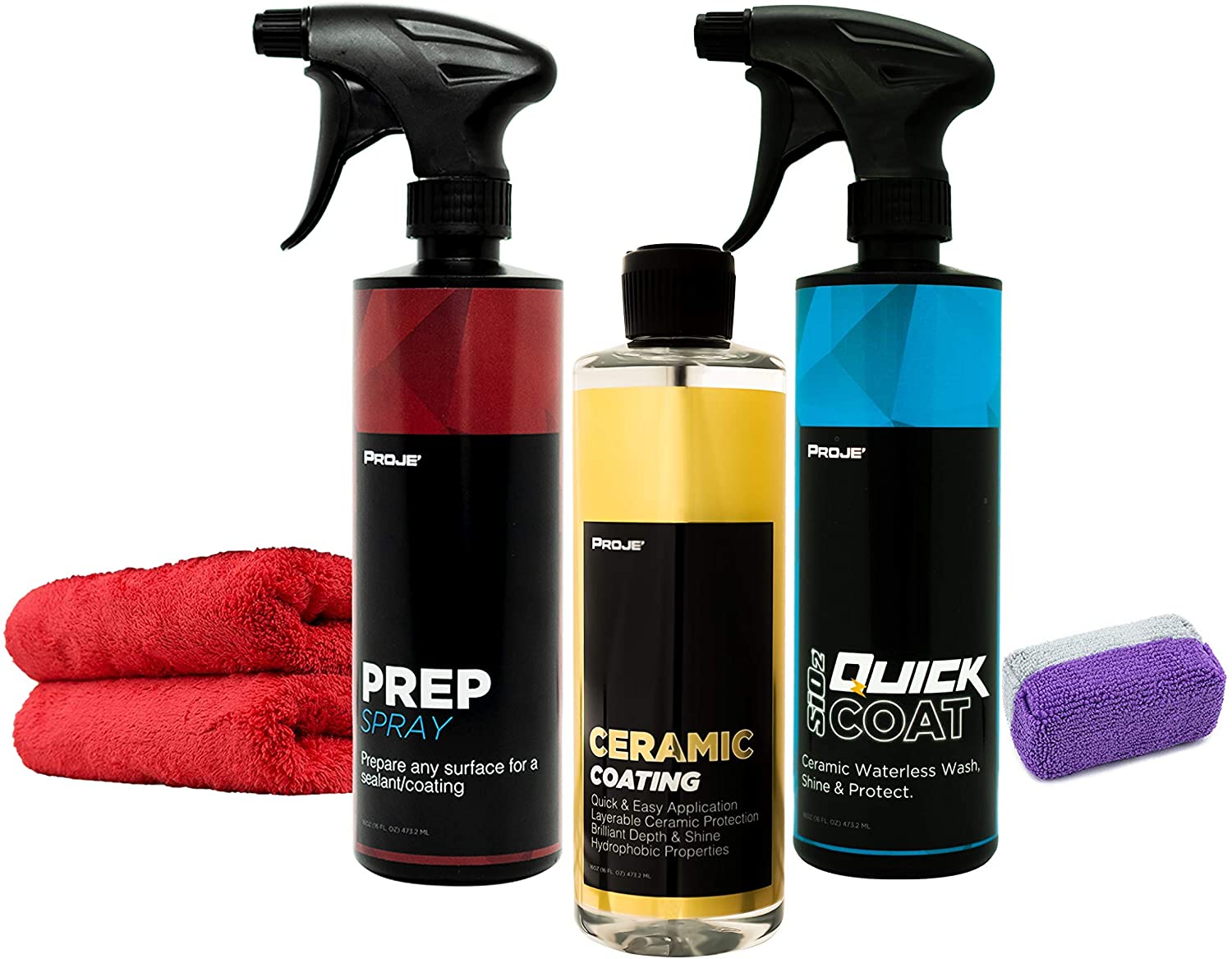 Proje Premium Car Care Premium Ceramic Wash Detail kit | Premium Ceramic  Coating kit with Prep Spray, 9H Ceramic Coating, SiO2 Waterless Wash